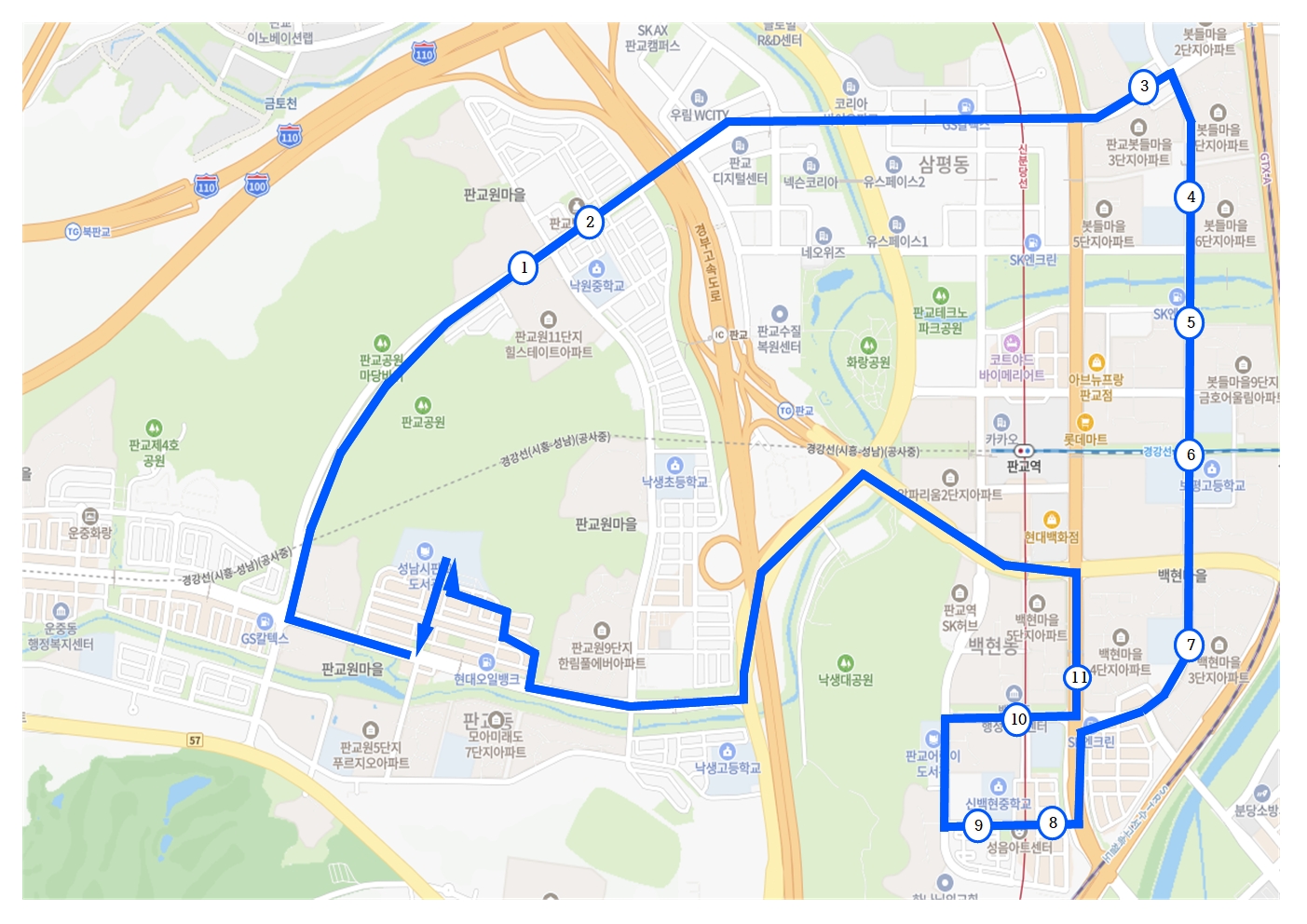 [판교] (1호차)셔틀버스 노선도